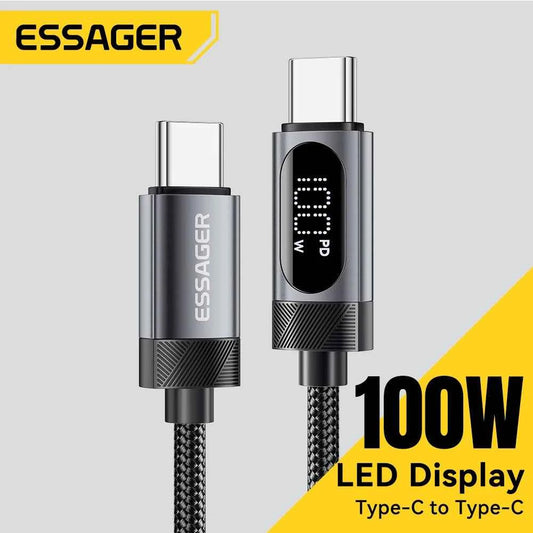 Essager Digital Dispaly USB C Cable For iPhone 17 16 15 Xiaomi Huawei 100W PD Fast Charging For Macbook iPad Type C to C Cable