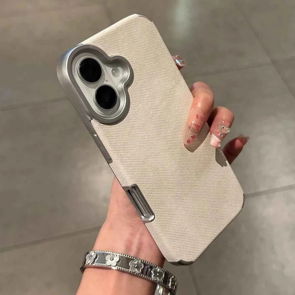 Luxury Jeans Fabric Soft Plating Case for iPhone 17 Air 16 15 14 Plus 13 12 11 Pro Max Shockproof Bumper Fabric Brand Cover Capa