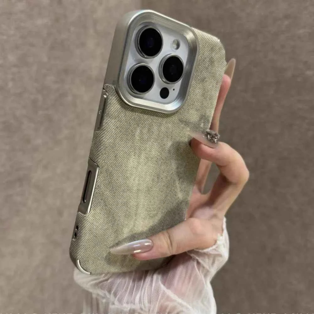Luxury Jeans Fabric Soft Plating Case for iPhone 17 Air 16 15 14 Plus 13 12 11 Pro Max Shockproof Bumper Fabric Brand Cover Capa