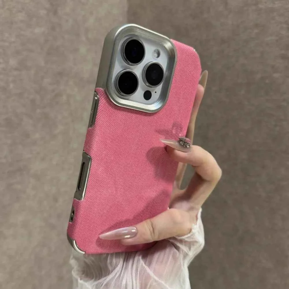 Luxury Jeans Fabric Soft Plating Case for iPhone 17 Air 16 15 14 Plus 13 12 11 Pro Max Shockproof Bumper Fabric Brand Cover Capa
