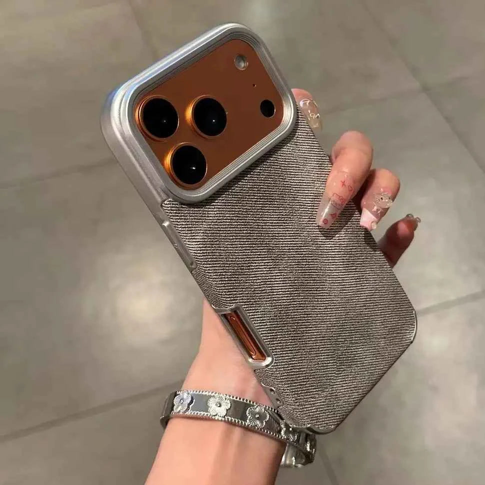Luxury Jeans Fabric Soft Plating Case for iPhone 17 Air 16 15 14 Plus 13 12 11 Pro Max Shockproof Bumper Fabric Brand Cover Capa