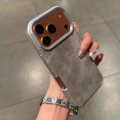 Luxury Jeans Fabric Soft Plating Case for iPhone 17 Air 16 15 14 Plus 13 12 11 Pro Max Shockproof Bumper Fabric Brand Cover Capa