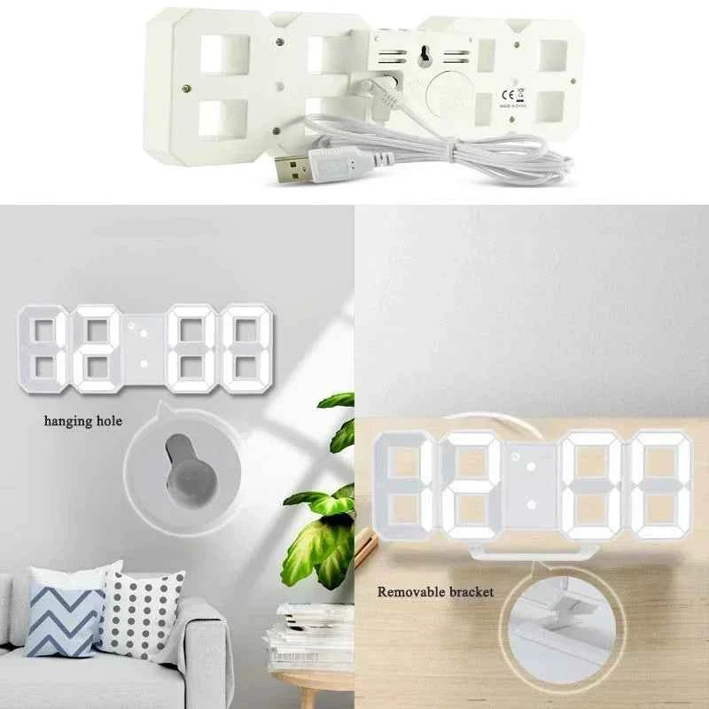 3D LED Digital Alarm Clock Wall Clock Time/date/temperature