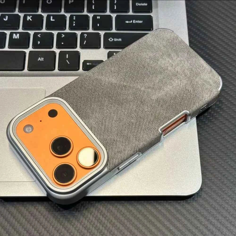 Luxury Jeans Fabric Soft Plating Case for iPhone 17 Air 16 15 14 Plus 13 12 11 Pro Max Shockproof Bumper Fabric Brand Cover Capa